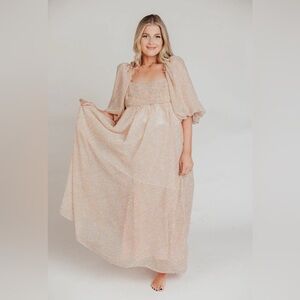 Worth Collective - Melody Maxi Dress with Pleats and Bow Detail in Mauve Floral